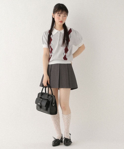 Heather(ヘザー)の「アーガイルニット(半袖) 577054(ニット/セーター・レディース・オフホワイト/グレー/ネイビー・FREE)」の7枚目の写真