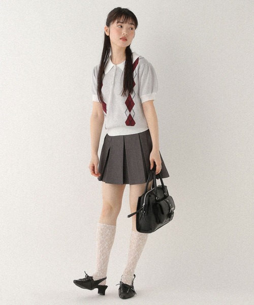 Heather(ヘザー)の「アーガイルニット(半袖) 577054(ニット/セーター・レディース・オフホワイト/グレー/ネイビー・FREE)」の6枚目の写真