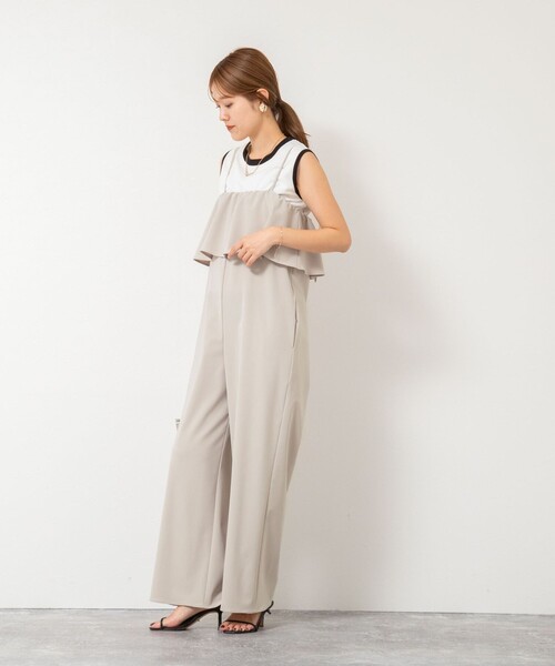 NOLLEY’S Sophi（ノーリーズソフィ）の「ウォッシャブルトリコットサロペット（サロペット/オーバーオール・レディース・グレイッシュベージュ/ブラック・38）」の3枚目の写真