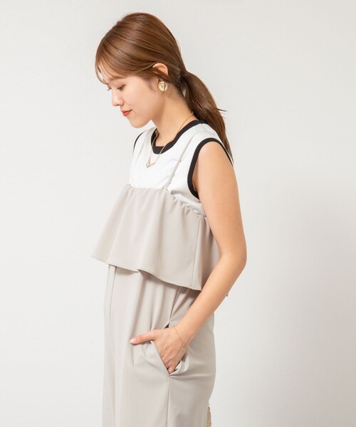 NOLLEY’S Sophi（ノーリーズソフィ）の「ウォッシャブルトリコットサロペット（サロペット/オーバーオール・レディース・グレイッシュベージュ/ブラック・38）」の8枚目の写真