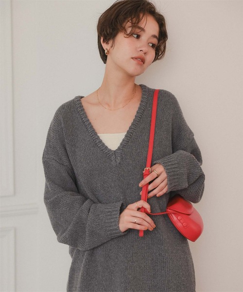 セール】ルーズ深Vネックニットプルオーバー（ニット/セーター