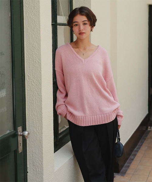 セール】ルーズ深Vネックニットプルオーバー（ニット/セーター