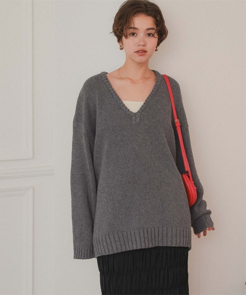 セール】ルーズ深Vネックニットプルオーバー（ニット/セーター