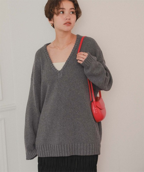 セール】ルーズ深Vネックニットプルオーバー（ニット/セーター