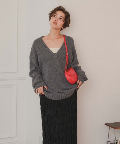 セール】ルーズ深Vネックニットプルオーバー（ニット/セーター