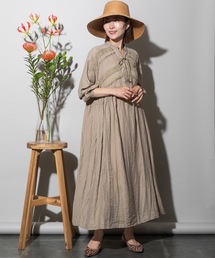 胸元レース ロングワンピース