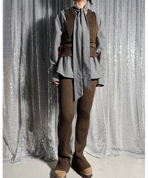 PROVOKE （プロヴォーク）の「GINGHAMCHECK BOWTIE BLOUSE（シャツ/ブラウス・レディース・ブラウン/ブラック・FREE）」の2枚目の写真