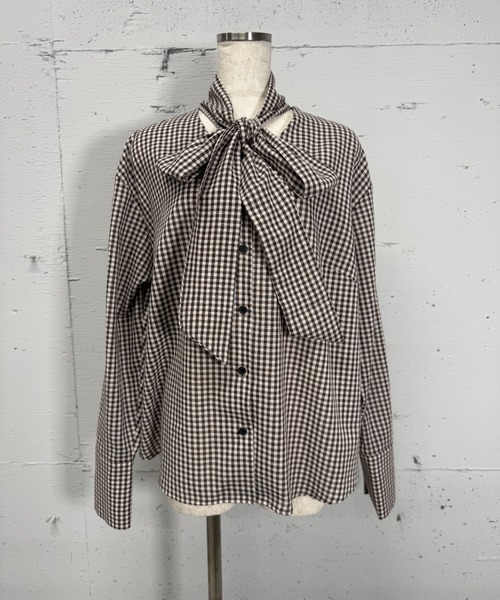 PROVOKE （プロヴォーク）の「GINGHAMCHECK BOWTIE BLOUSE（シャツ/ブラウス・レディース・ブラウン/ブラック・FREE）」の5枚目の写真