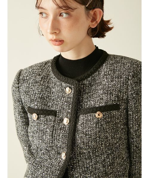 ツイードショートジャケット（ノーカラージャケット）｜LILY