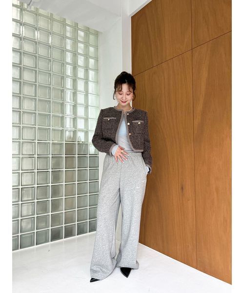 LILY BROWN アウター ノーカラージャケット　ツイードジャケット　白 ツイードショートジャケット（ノーカラージャケット）｜LILY