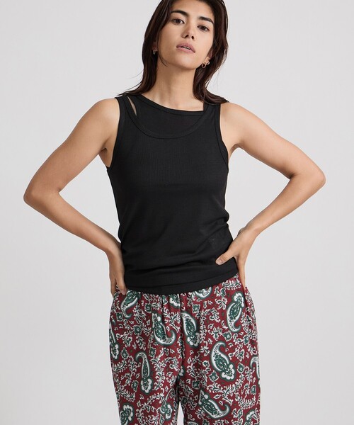 Saturdays NYC(サタデーズ ニューヨークシティ )の「Lara Double Tank Top(Tシャツ/カットソー・レディース・ブラック/ホワイト・L/S/M)」の1枚目の写真