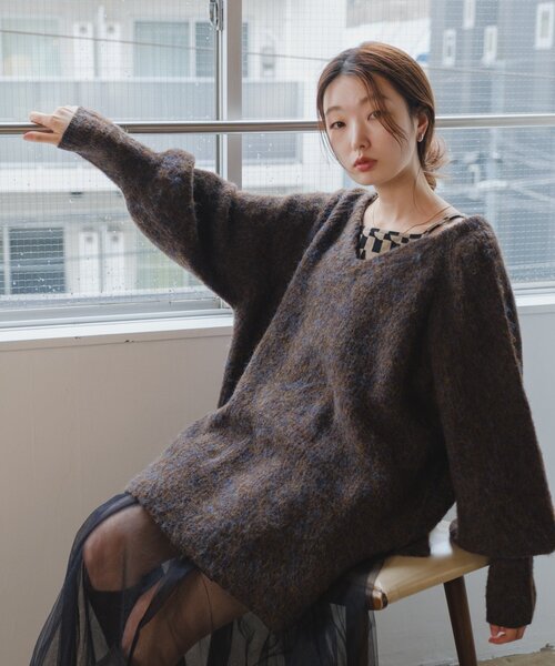 セール】【前後2WAY】メランジVあきニットプルオーバー（ニット