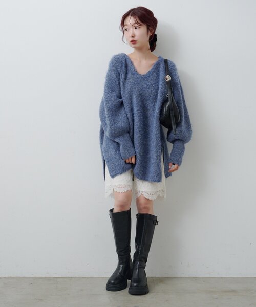 前後2WAY】メランジVあきニットプルオーバー（ニット/セーター