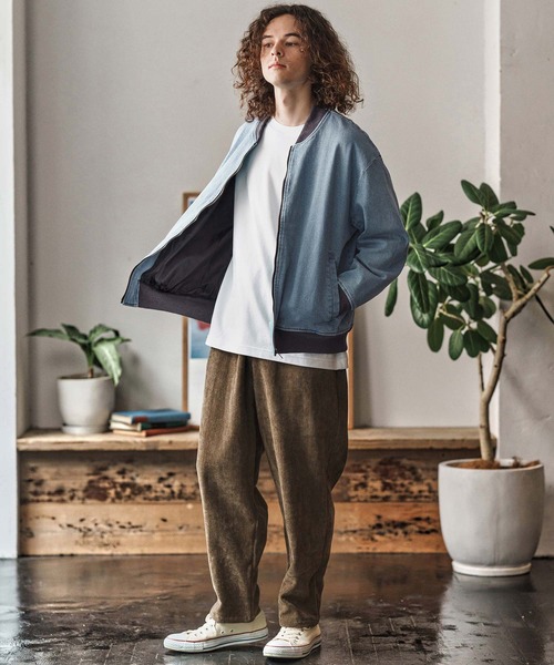 mj10958-ストレッチデニムリブブルゾン(CMB-R0174)（デニムジャケット