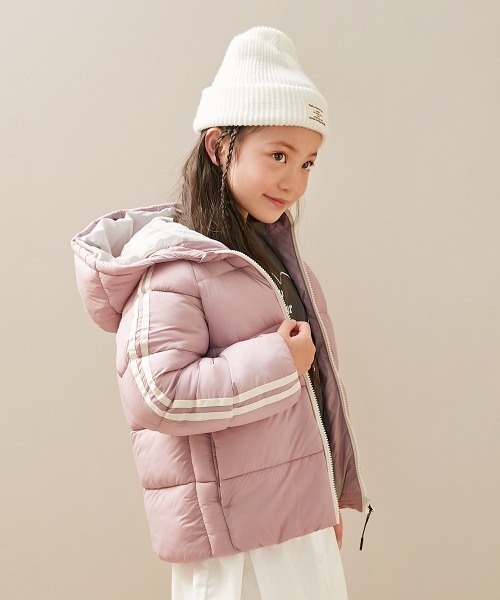 フード付きピンクダウンジャケット 洗える ファイバーダウン えらべるフード&デザイン 中綿ジャケット