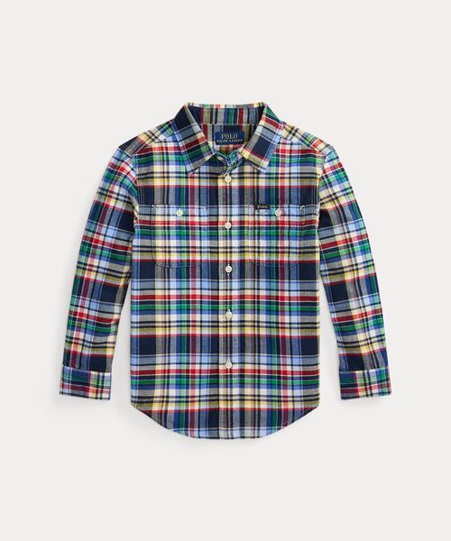 POLO RALPH LAUREN CHILDRENSWEAR(ポロ ラルフ ローレン チルドレンズウェア)の「チェック ブラッシュド コットン オックスフォード ワークシャツ(シャツ/ブラウス・キッズ・グリーン・3/7/4/6)」の1枚目の写真