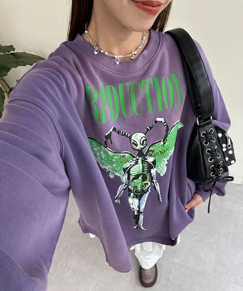 RePRODUCTION LABEL(リプロダクションレーベル)の「【RePRODUCTION LABEL / リプロダクションレーベル】スーパーBIGロゴスウェット(Tシャツ/カットソー・レディース・チャコールグレー/オレンジ/ネイビー/パープル・FREE)」の4枚目の写真