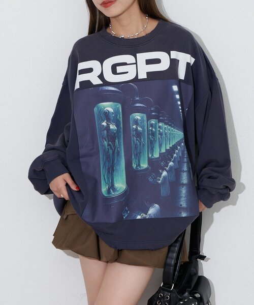 RePRODUCTION LABEL(リプロダクションレーベル)の「【RePRODUCTION LABEL / リプロダクションレーベル】スーパーBIGロゴスウェット(Tシャツ/カットソー・レディース・チャコールグレー/オレンジ/ネイビー/パープル・FREE)」の7枚目の写真