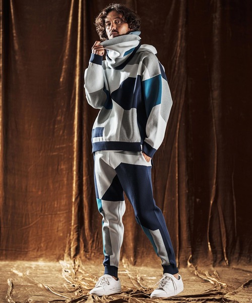 ANGENEHM（アンゲネーム）の「mp13980-Jacquard Block Color Pants -Airy Yarn Sweater- ニットパンツ(AG05-016acf)（その他パンツ・メンズ・ブラック/ライトグレー/ネイビー・L/M/S）」の8枚目の写真