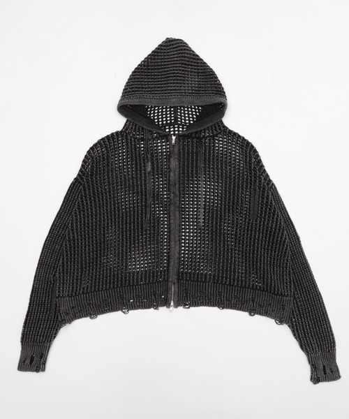 Figments(フィグメンツ)の「ブロックメッシュニットZIPパーカー(パーカー・レディース・ブラック・FREE)」の3枚目の写真