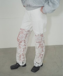 Mirette（ミレット）の「フローラルレースワイドデニム / Floral Lace Wide Denim（デニムパンツ）」