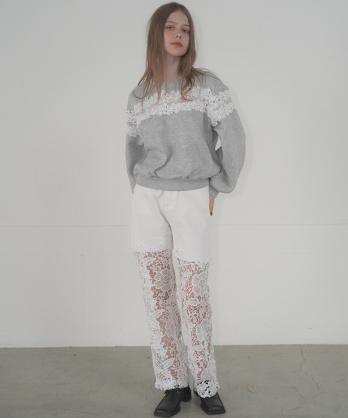 Mirette(ミレット)の「フローラルレースワイドデニム / Floral Lace Wide Denim(デニムパンツ・レディース・ライトブルー/ホワイト/グレー・MEDIUM/SMALL)」の18枚目の写真