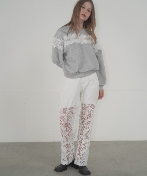 Mirette(ミレット)の「フローラルレースワイドデニム / Floral Lace Wide Denim(デニムパンツ・レディース・ライトブルー/ホワイト/グレー・MEDIUM/SMALL)」の19枚目の写真