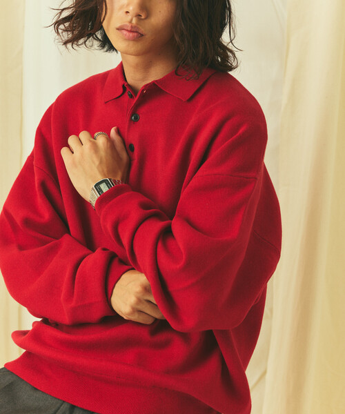 FREAK'S STORE（フリークスストア）の「限定展開 Relax Fit リラックスフィット スウェットライク ポロカラーニット（ニット/セーター・メンズ・ブラック/アッシュグレー/チャコールグレー/レッド/ブラウン/ネイビー・LARGE/MEDIUM）」の6枚目の写真