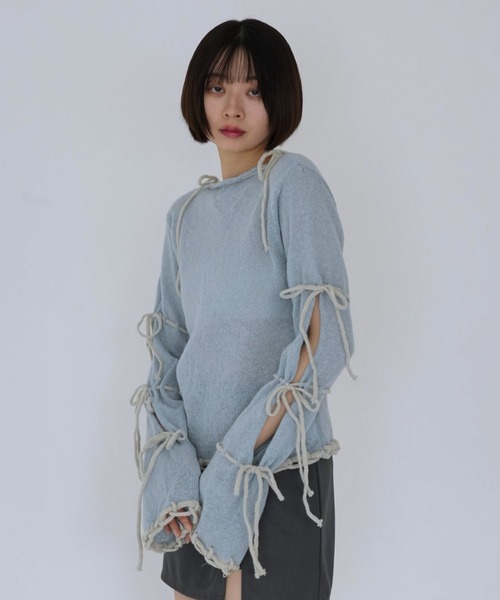 Uenui（ウニュイ）の「ribbon detail knit top（ニット/セーター・レディース・ライトブルー/ホワイト・FREE）」の2枚目の写真