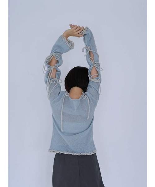 Uenui（ウニュイ）の「ribbon detail knit top（ニット/セーター・レディース・ライトブルー/ホワイト・FREE）」の18枚目の写真