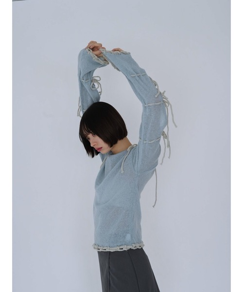 Uenui（ウニュイ）の「ribbon detail knit top（ニット/セーター・レディース・ライトブルー/ホワイト・FREE）」の6枚目の写真