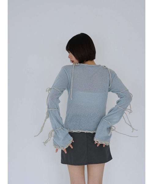 Uenui（ウニュイ）の「ribbon detail knit top（ニット/セーター・レディース・ライトブルー/ホワイト・FREE）」の7枚目の写真