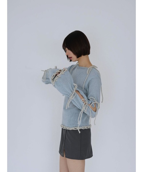 Uenui（ウニュイ）の「ribbon detail knit top（ニット/セーター・レディース・ライトブルー/ホワイト・FREE）」の8枚目の写真