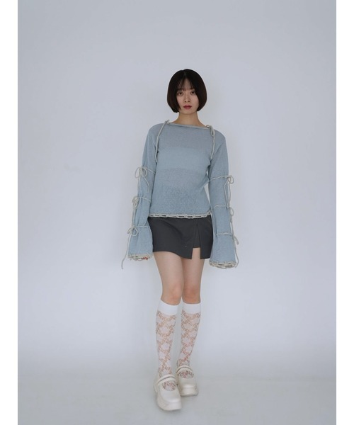 Uenui（ウニュイ）の「ribbon detail knit top（ニット/セーター・レディース・ライトブルー/ホワイト・FREE）」の9枚目の写真