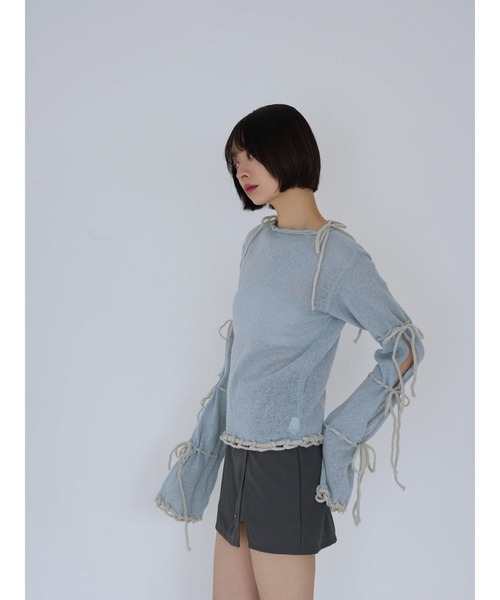 Uenui（ウニュイ）の「ribbon detail knit top（ニット/セーター・レディース・ライトブルー/ホワイト・FREE）」の10枚目の写真