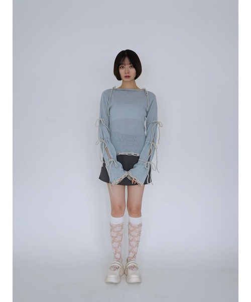 Uenui（ウニュイ）の「ribbon detail knit top（ニット/セーター・レディース・ライトブルー/ホワイト・FREE）」の11枚目の写真
