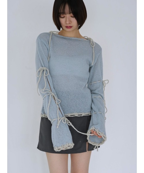 Uenui（ウニュイ）の「ribbon detail knit top（ニット/セーター・レディース・ライトブルー/ホワイト・FREE）」の19枚目の写真