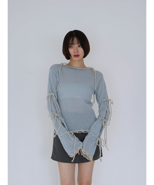 Uenui（ウニュイ）の「ribbon detail knit top（ニット/セーター・レディース・ライトブルー/ホワイト・FREE）」の20枚目の写真