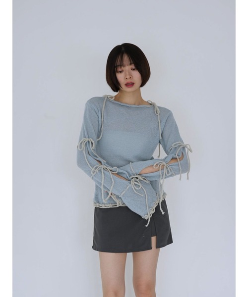 Uenui（ウニュイ）の「ribbon detail knit top（ニット/セーター・レディース・ライトブルー/ホワイト・FREE）」の21枚目の写真