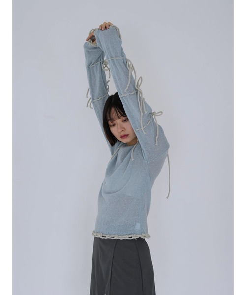 Uenui（ウニュイ）の「ribbon detail knit top（ニット/セーター・レディース・ライトブルー/ホワイト・FREE）」の13枚目の写真