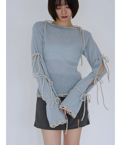 Uenui（ウニュイ）の「ribbon detail knit top（ニット/セーター・レディース・ライトブルー/ホワイト・FREE）」の15枚目の写真