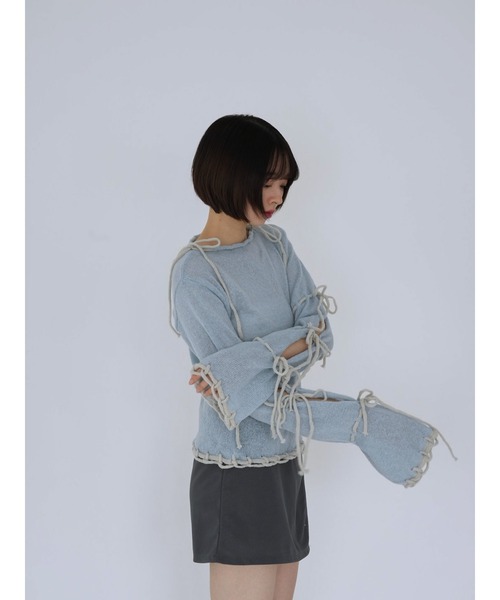 Uenui（ウニュイ）の「ribbon detail knit top（ニット/セーター・レディース・ライトブルー/ホワイト・FREE）」の16枚目の写真