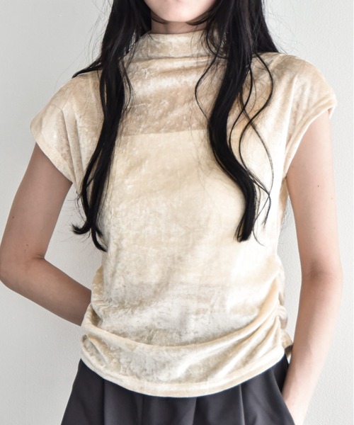 Y/lim(イリム)の「シアーベロアモックネックフレンチTシャツ(Tシャツ/カットソー・レディース・ベージュ/グレー/ブラウン/ブラック・M)」の1枚目の写真