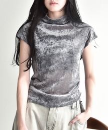 シアーベロアモックネックフレンチTシャツ