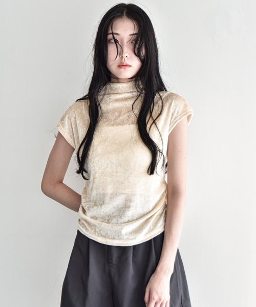 Y/lim(イリム)の「シアーベロアモックネックフレンチTシャツ(Tシャツ/カットソー・レディース・ベージュ/グレー/ブラウン/ブラック・M)」の8枚目の写真