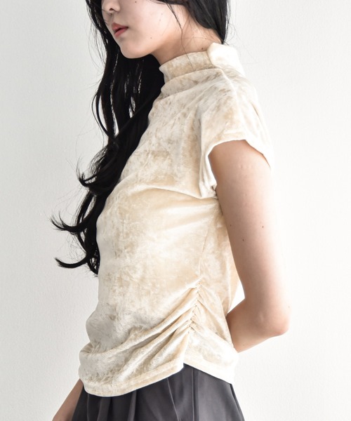 Y/lim(イリム)の「シアーベロアモックネックフレンチTシャツ(Tシャツ/カットソー・レディース・ベージュ/グレー/ブラウン/ブラック・M)」の6枚目の写真