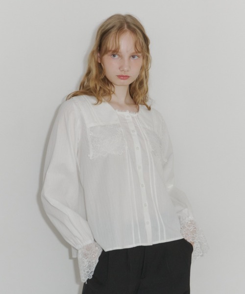idem（イデム）の「vintage square lace collar blouse / 襟デザインレースブラウス（シャツ/ブラウス・レディース・オフホワイト・FREE）」の4枚目の写真