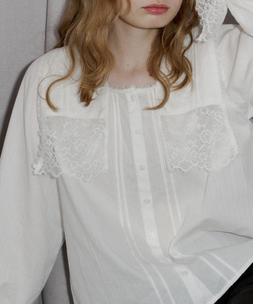 idem（イデム）の「vintage square lace collar blouse / 襟デザインレースブラウス（シャツ/ブラウス・レディース・オフホワイト・FREE）」の6枚目の写真