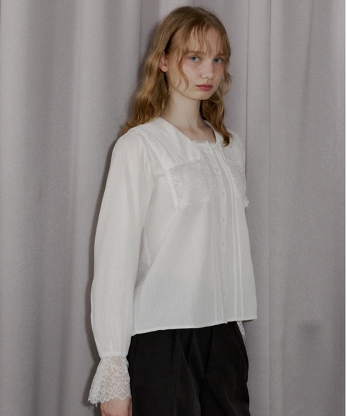 idem（イデム）の「vintage square lace collar blouse / 襟デザインレースブラウス（シャツ/ブラウス・レディース・オフホワイト・FREE）」の14枚目の写真