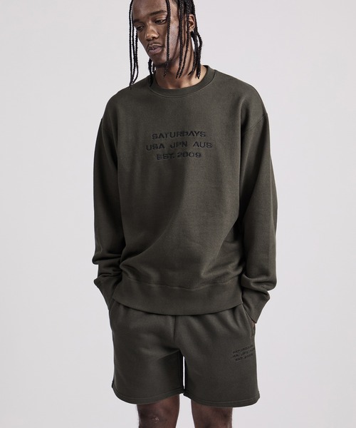 Saturdays NYC(サタデーズ ニューヨークシティ )の「Bowery Dobby Weave International Sweatshirt(スウェット・メンズ・ブラック/オリーブ・S/M/L/XL/XXL)」の2枚目の写真